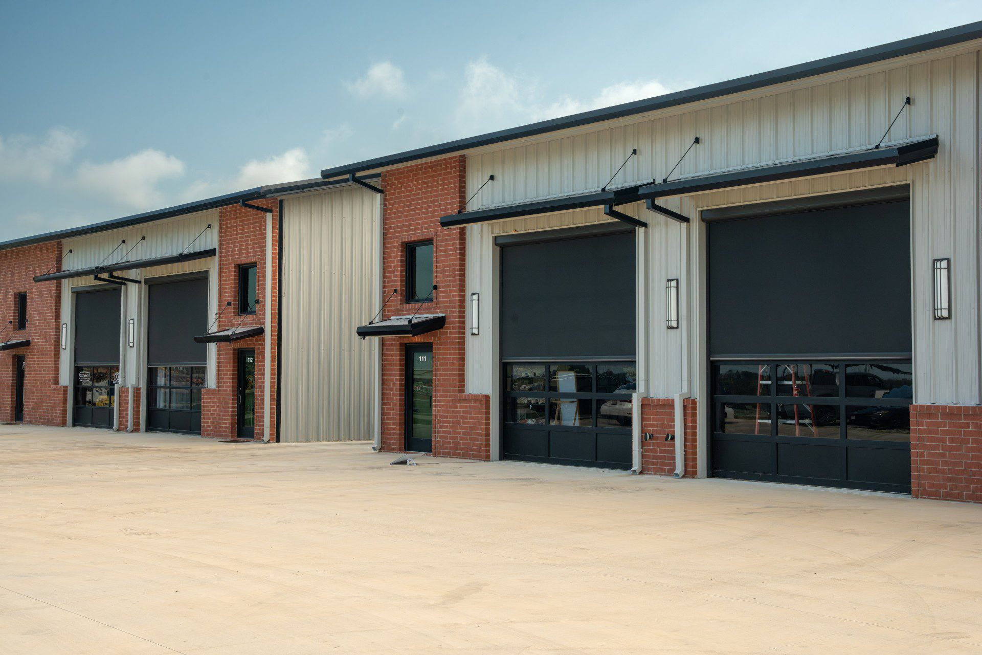 Modern industrial warehouse units with roller doors